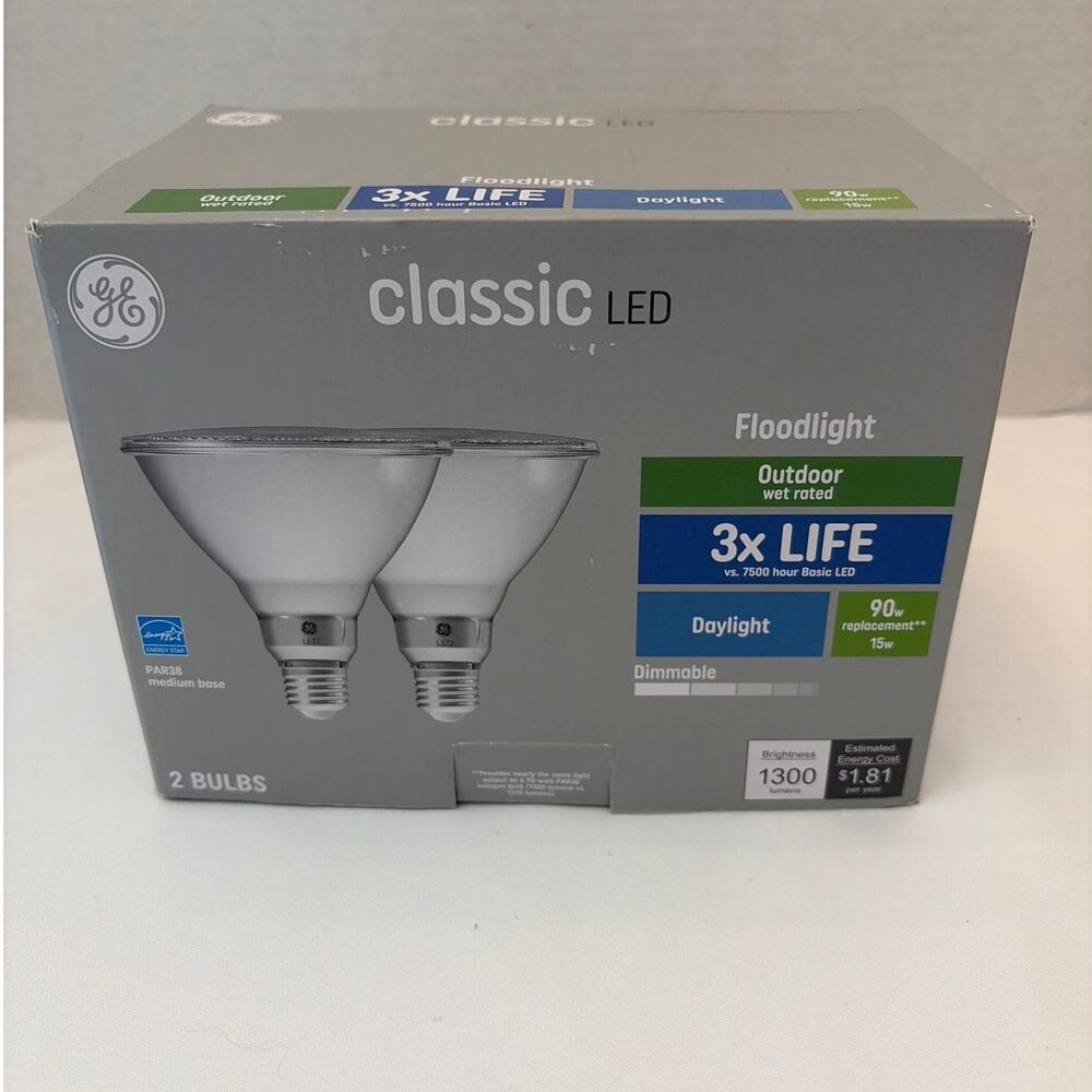 GE Classic LED PAR38 Floodlight Bulbs 2 Pack Daylight Dimmable Outdoor Wet Rated
